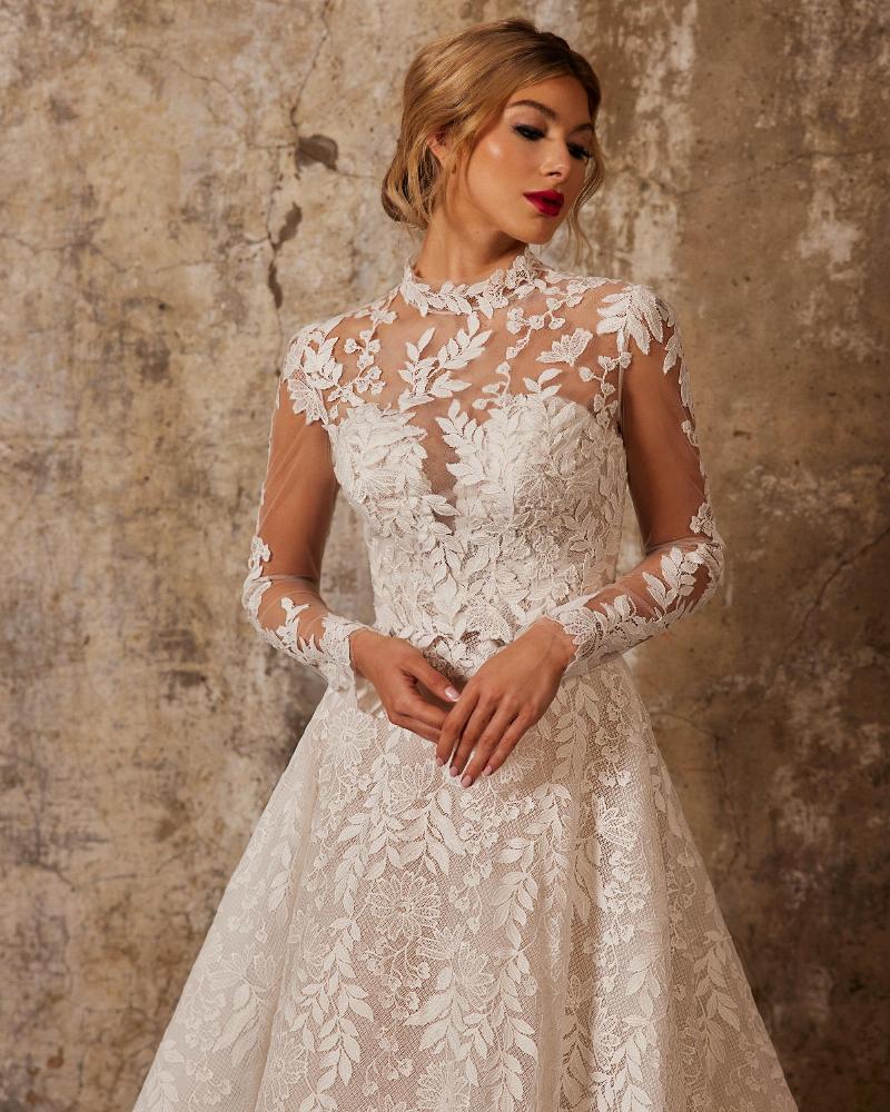 122235 a line wedding dress with pockets and detachable lace jacket3